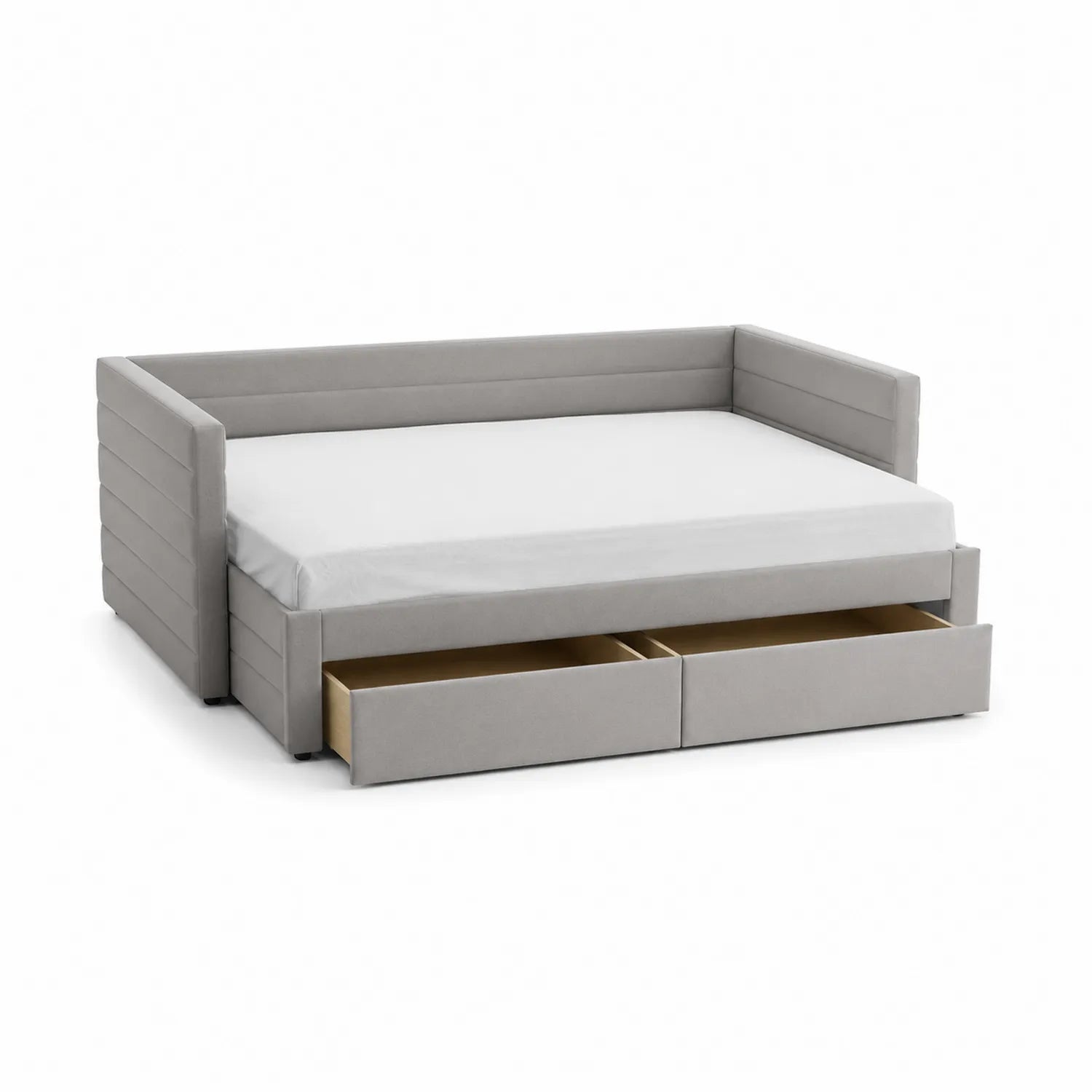 Divano Letto con Cassetti in Legno e Tessuto Grigio