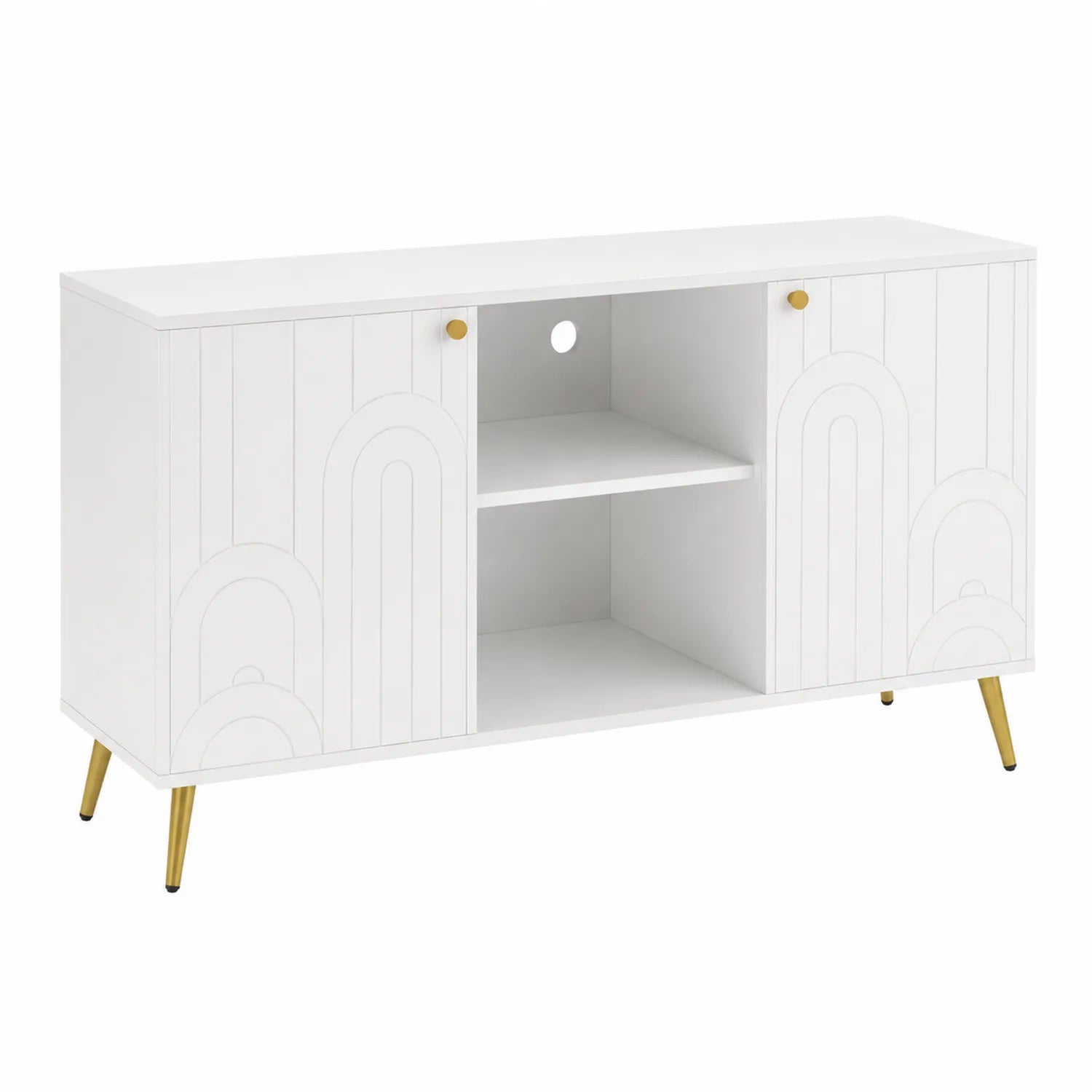 Credenza TV in Legno Bianco con Gambe in Metallo