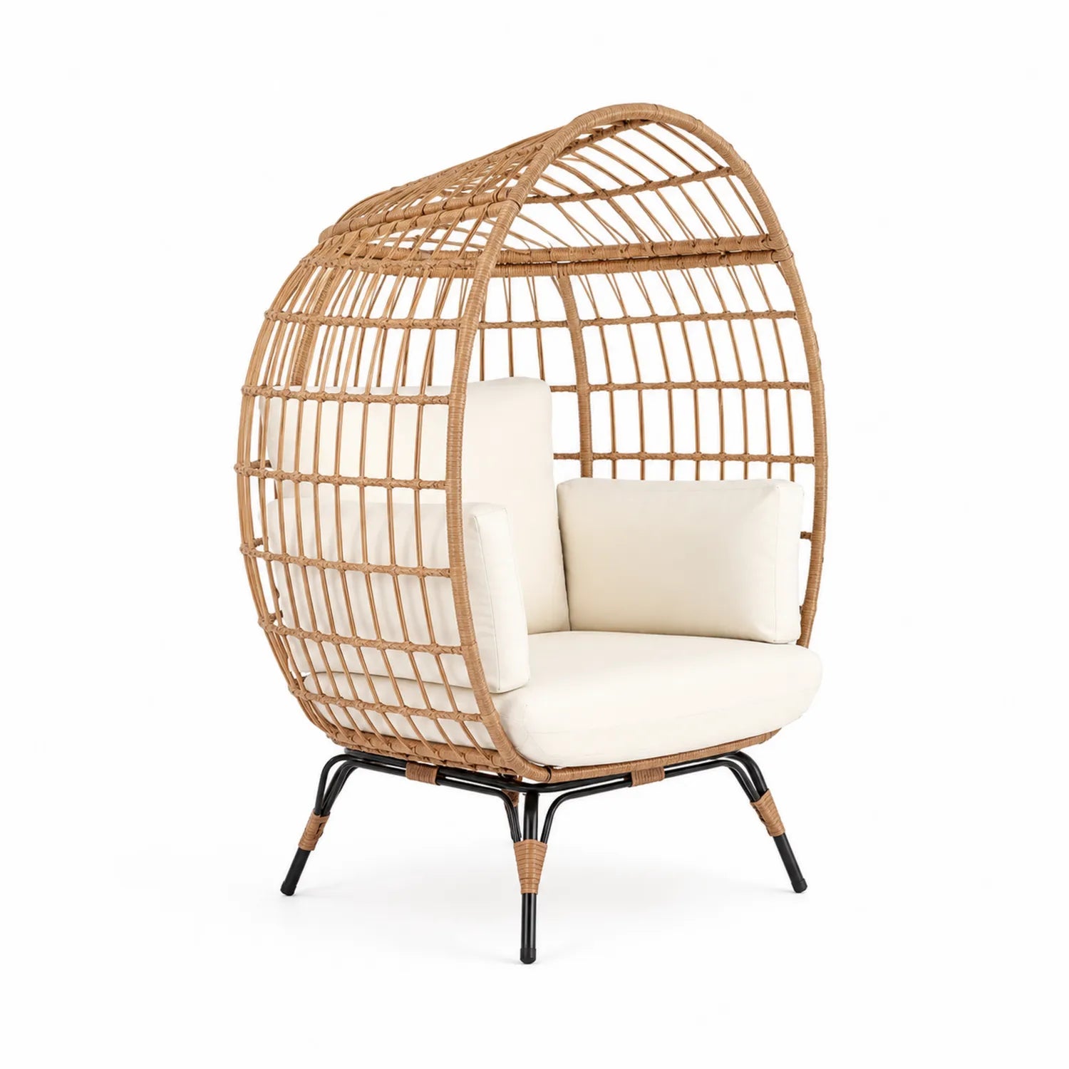 Poltrona in Rattan Sintetico con Cuscini in Poliestere, Beige, 115x95x160 cm