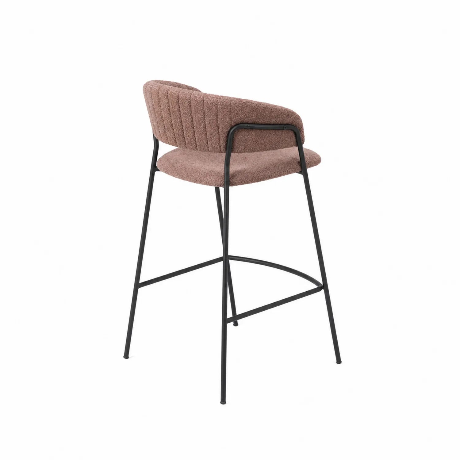 Sgabello in tessuto marrone con struttura in metallo