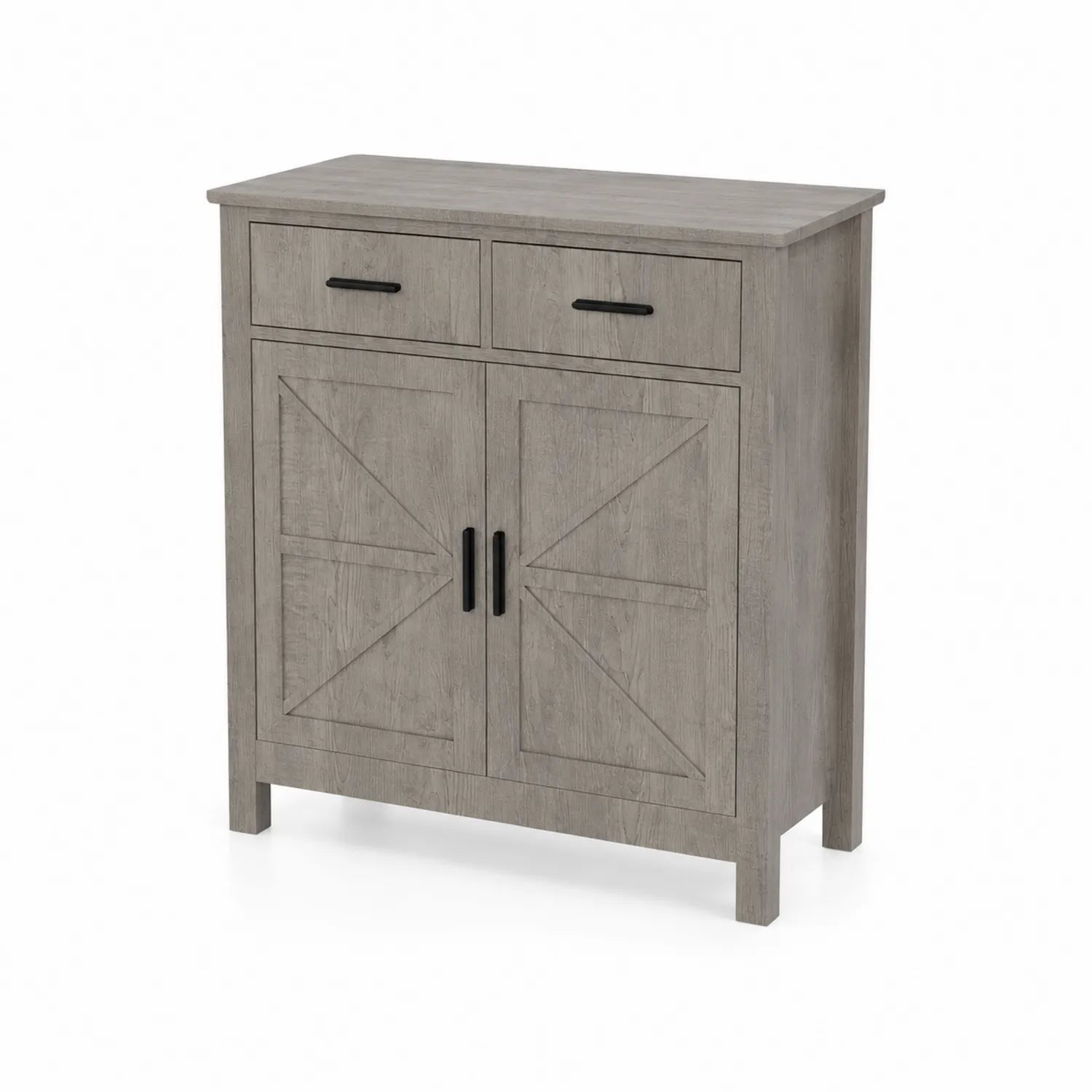 Credenza in Legno MDF Grigio con 2 Cassetti e 2 Ante