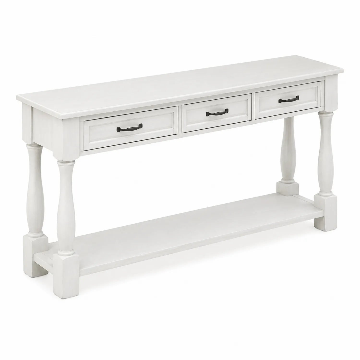 Consolle Rettangolare in Legno con 3 Cassetti Bianco