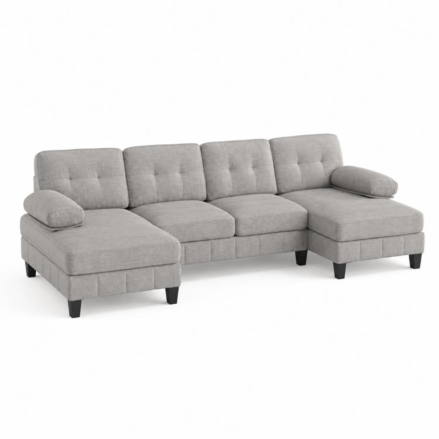 Divano angolare in tessuto grigio con chaise longue