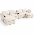 Divano componibile in tessuto poliestere beige con chaise longue