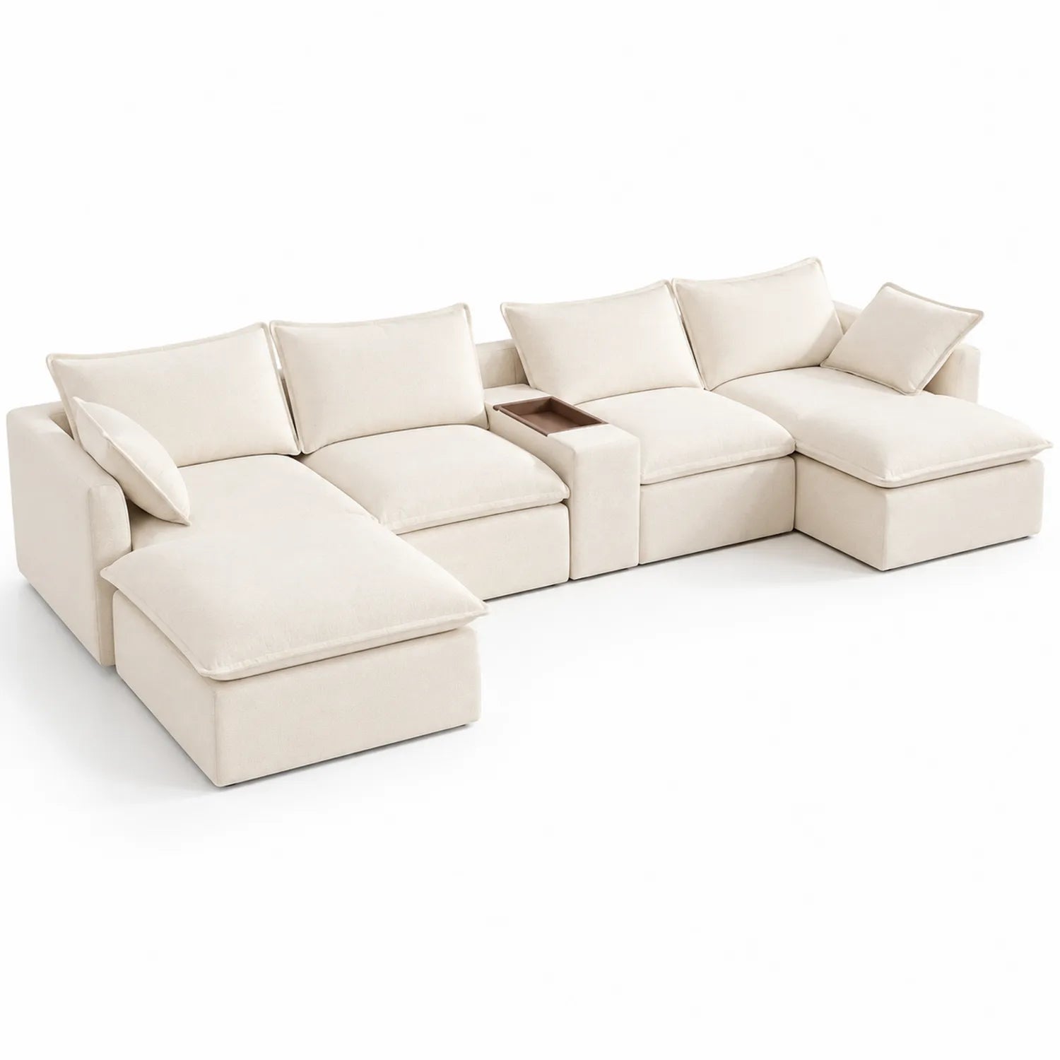Divano componibile in tessuto poliestere beige con chaise longue