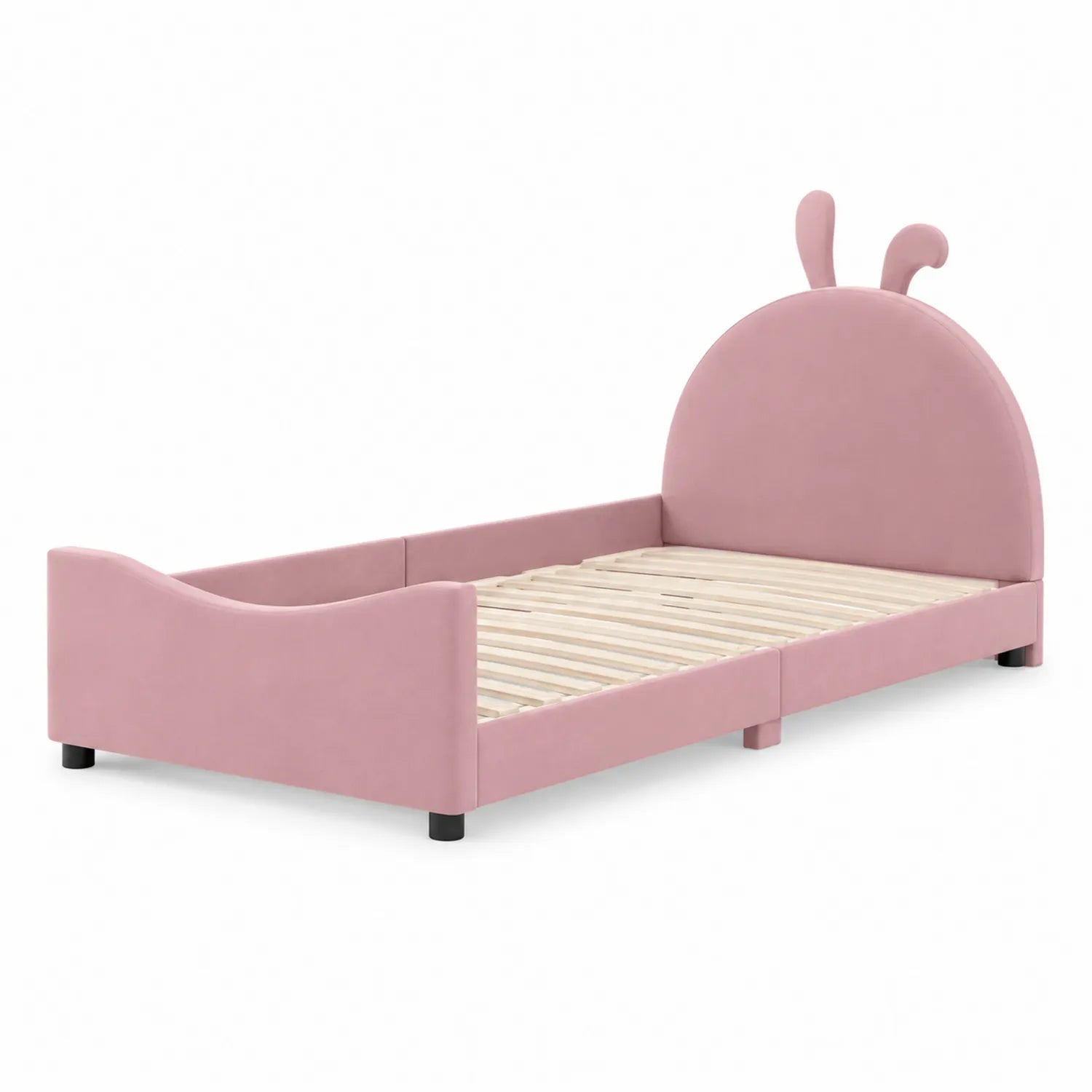 Letto per bambini in legno e velluto rosa