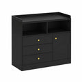 Cassettiera Nera in Legno con 3 Cassetti e 1 Anta