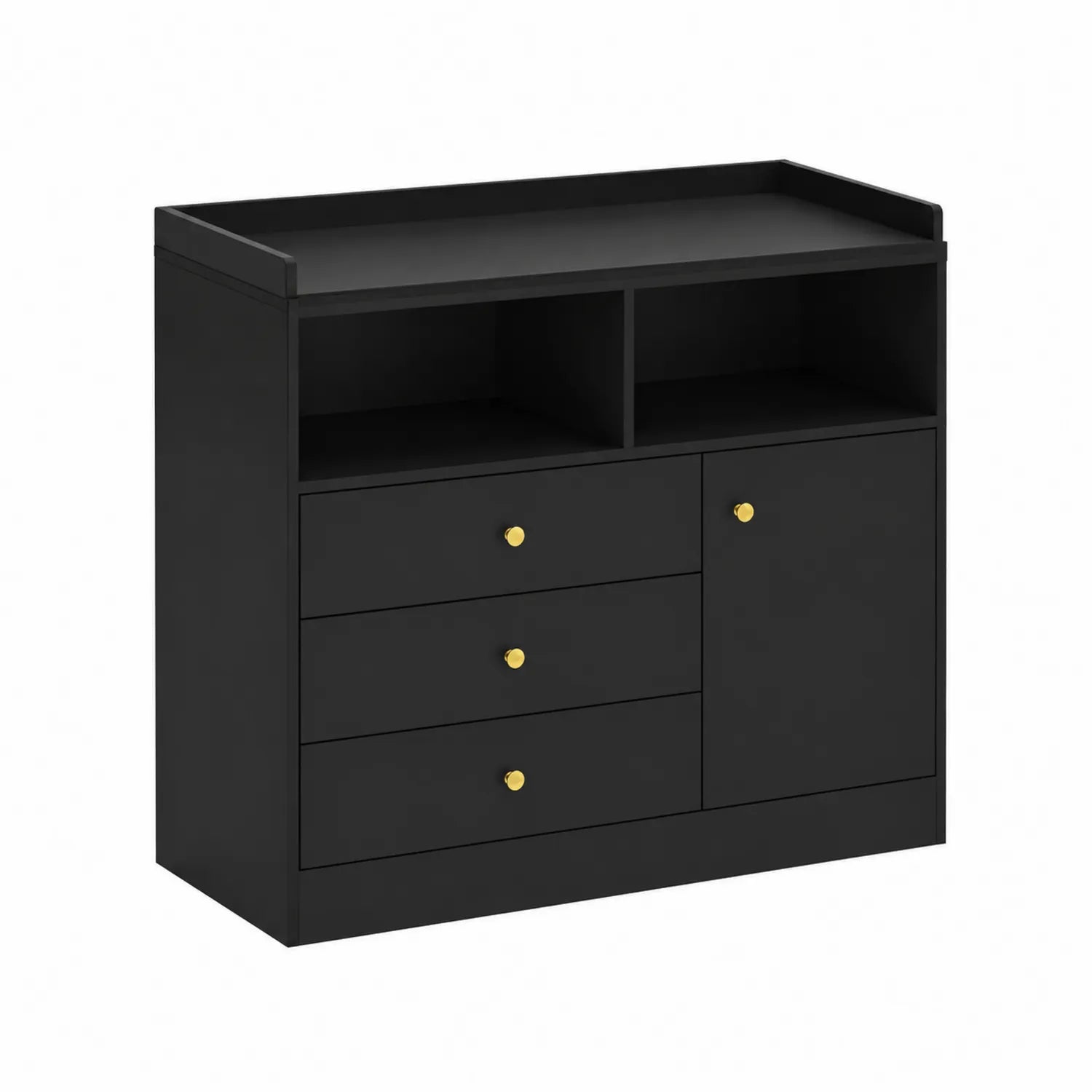 Cassettiera Nera in Legno con 3 Cassetti e 1 Anta