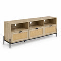 Mobile TV in legno con fronte in rattan e struttura in metallo 180x40x50 cm