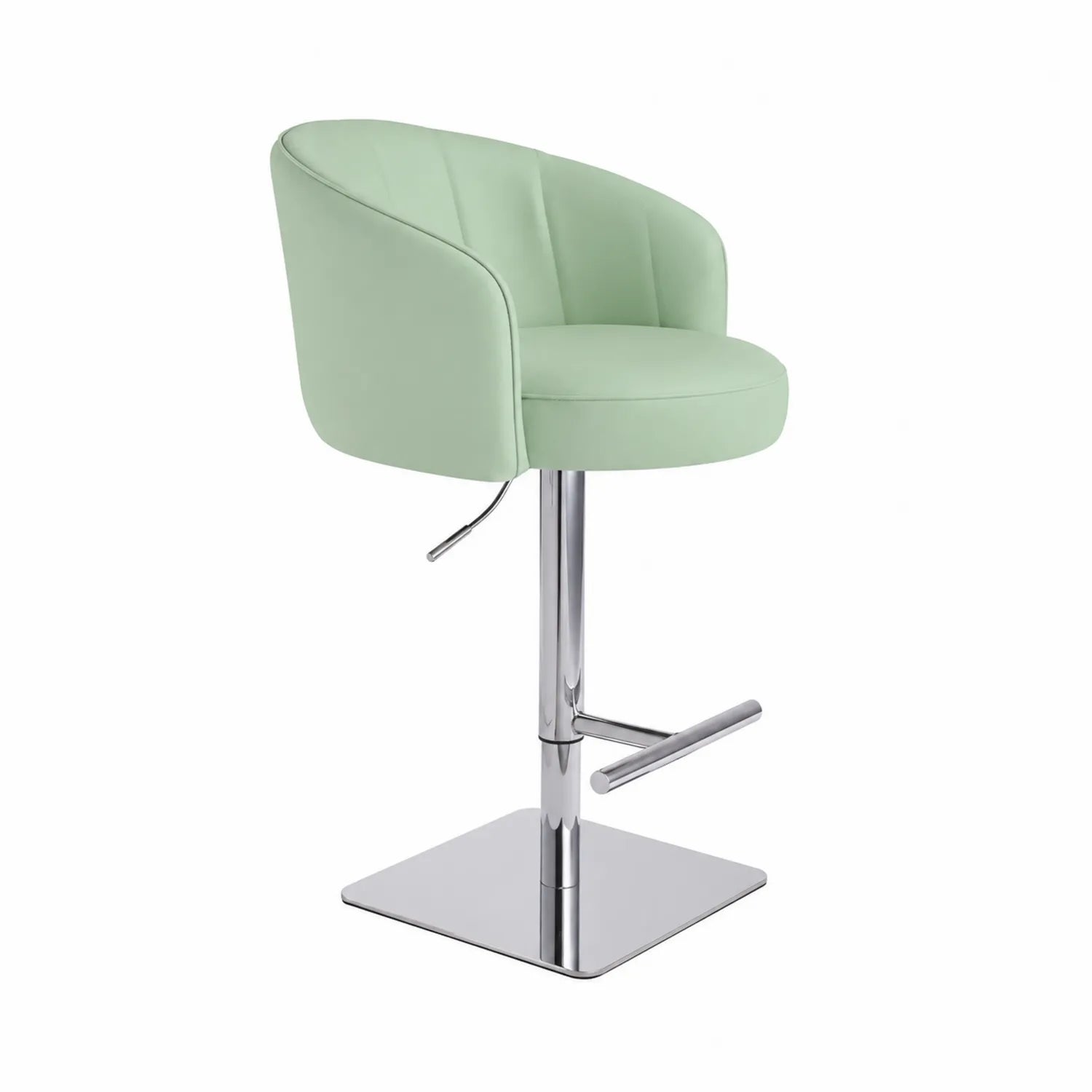Sgabello da Bar in Pelle Sintetica Verde con Base in Acciaio Inox
