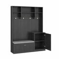 Mobile Ingresso con Panca e Appendiabiti Nero Legno 200 cm