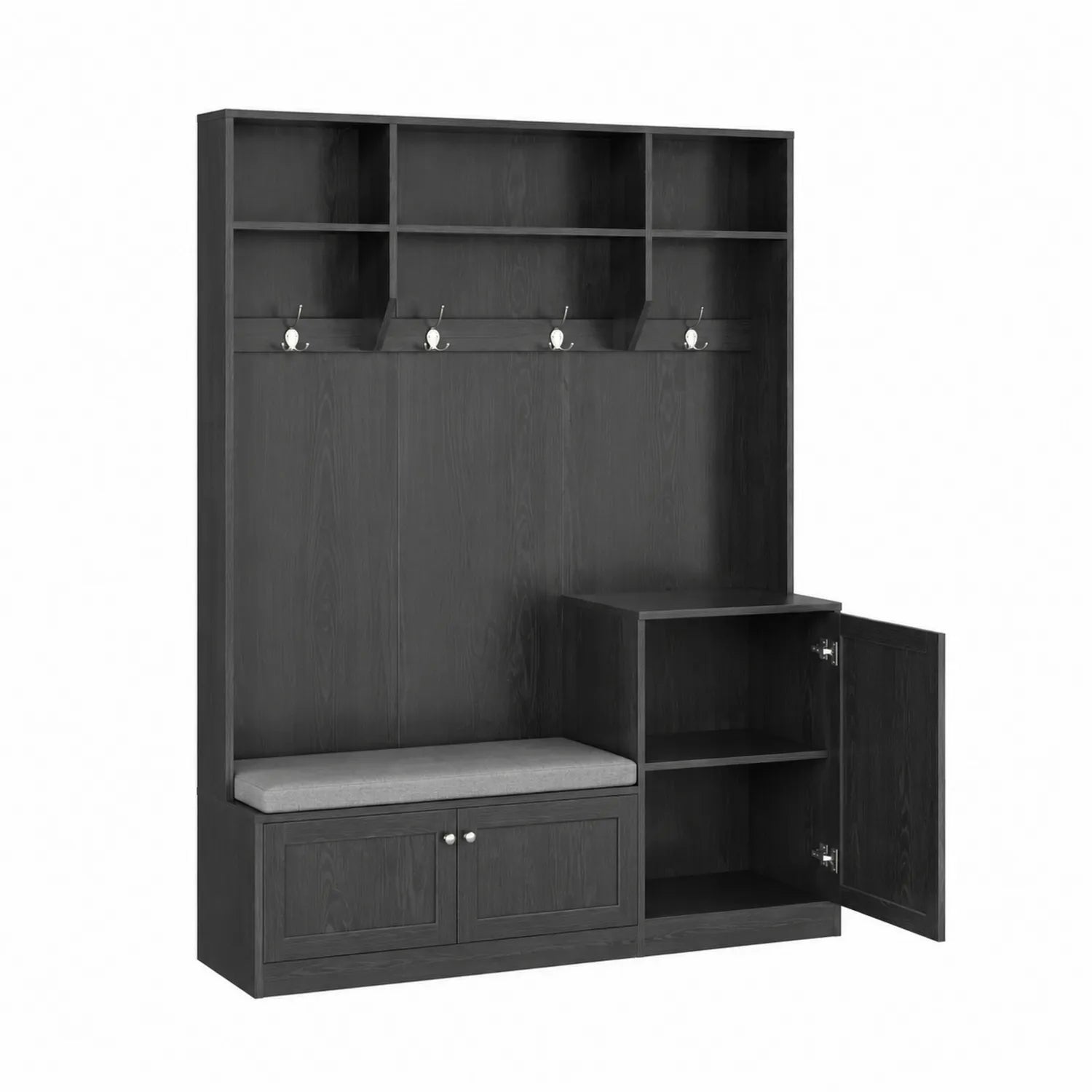Mobile Ingresso con Panca e Appendiabiti Nero Legno 200 cm