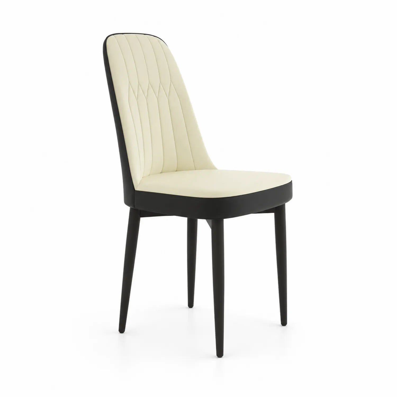 Sedia da pranzo in pelle sintetica crema e nera con gambe in legno