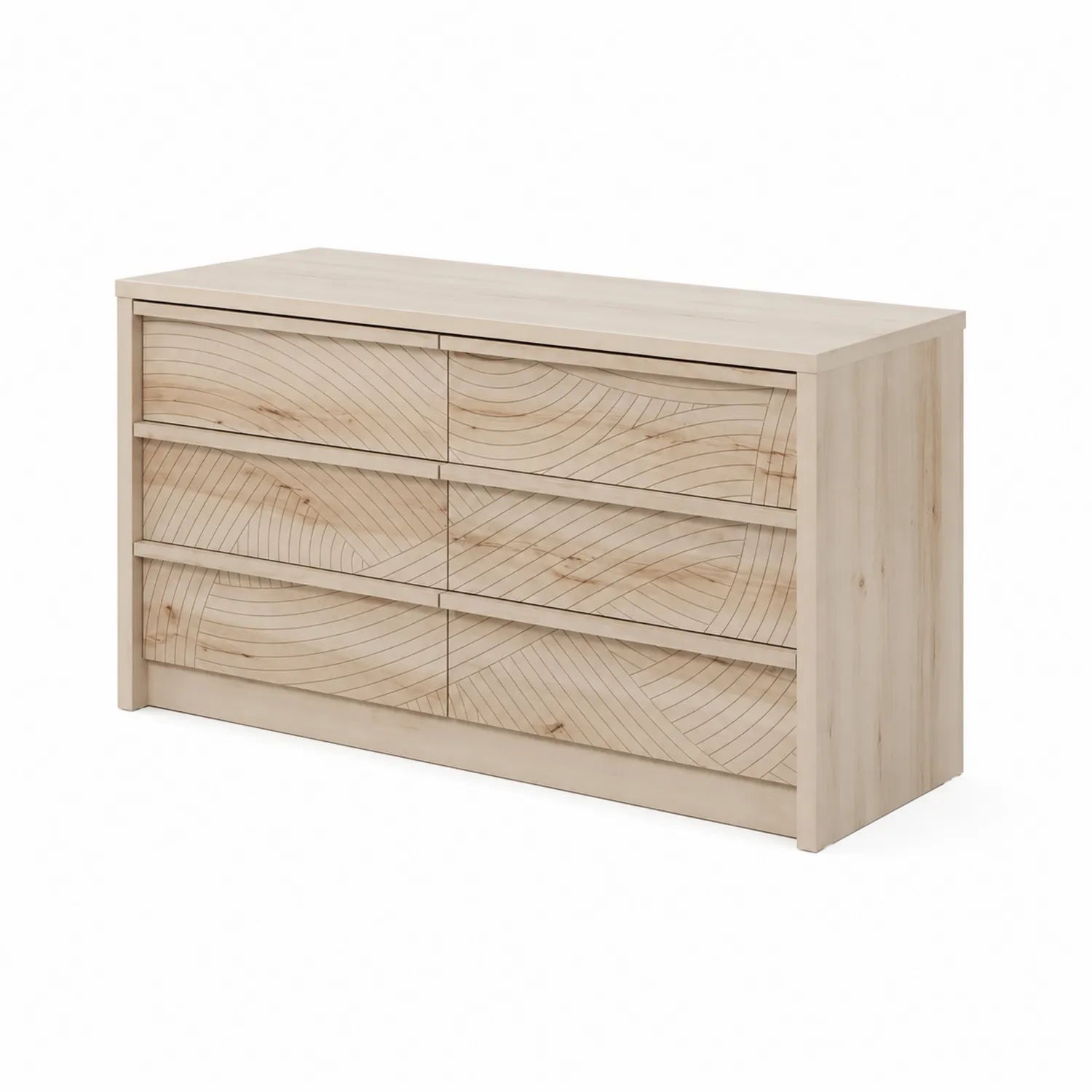 Cassettiera in Legno Massello con Motivo Intagliato a 6 Cassetti