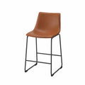 Sgabello in Pelle Marrone con Struttura in Acciaio Nero