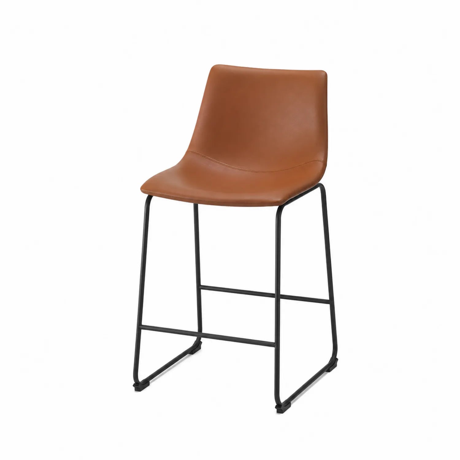Sgabello in Pelle Marrone con Struttura in Acciaio Nero