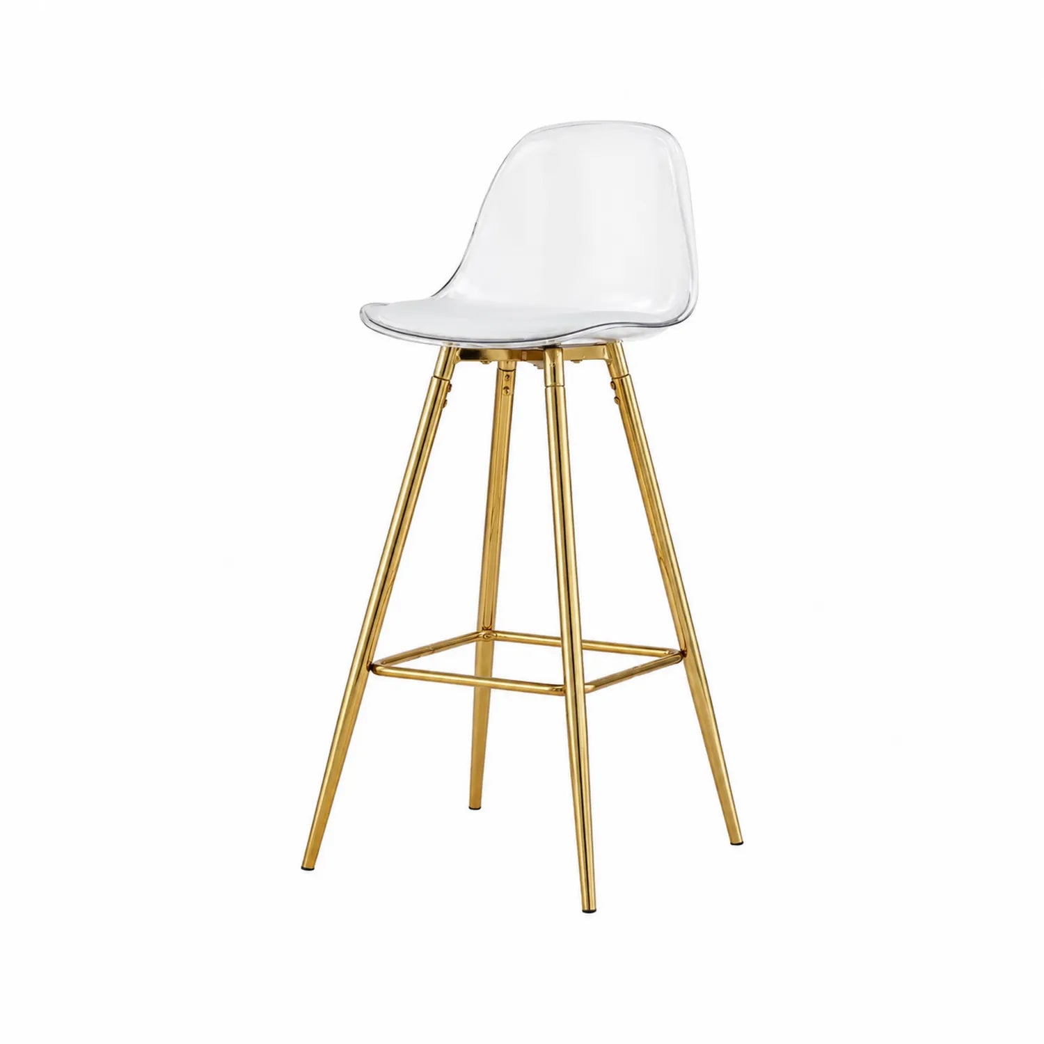 Sgabello in Plastica Trasparente con Gambe in Metallo Dorato