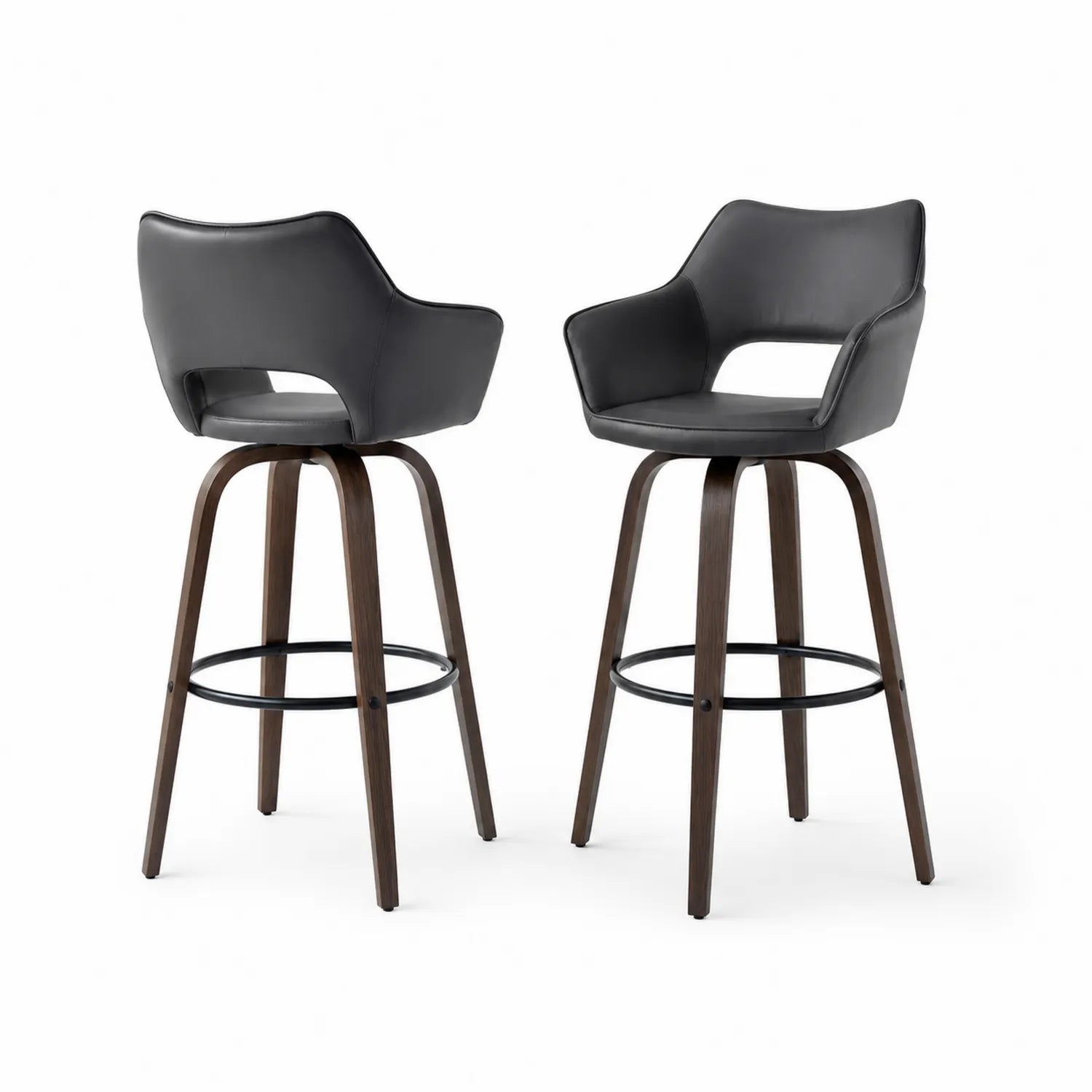 Set di 2 sgabelli da bar in pelle sintetica nera con struttura in legno
