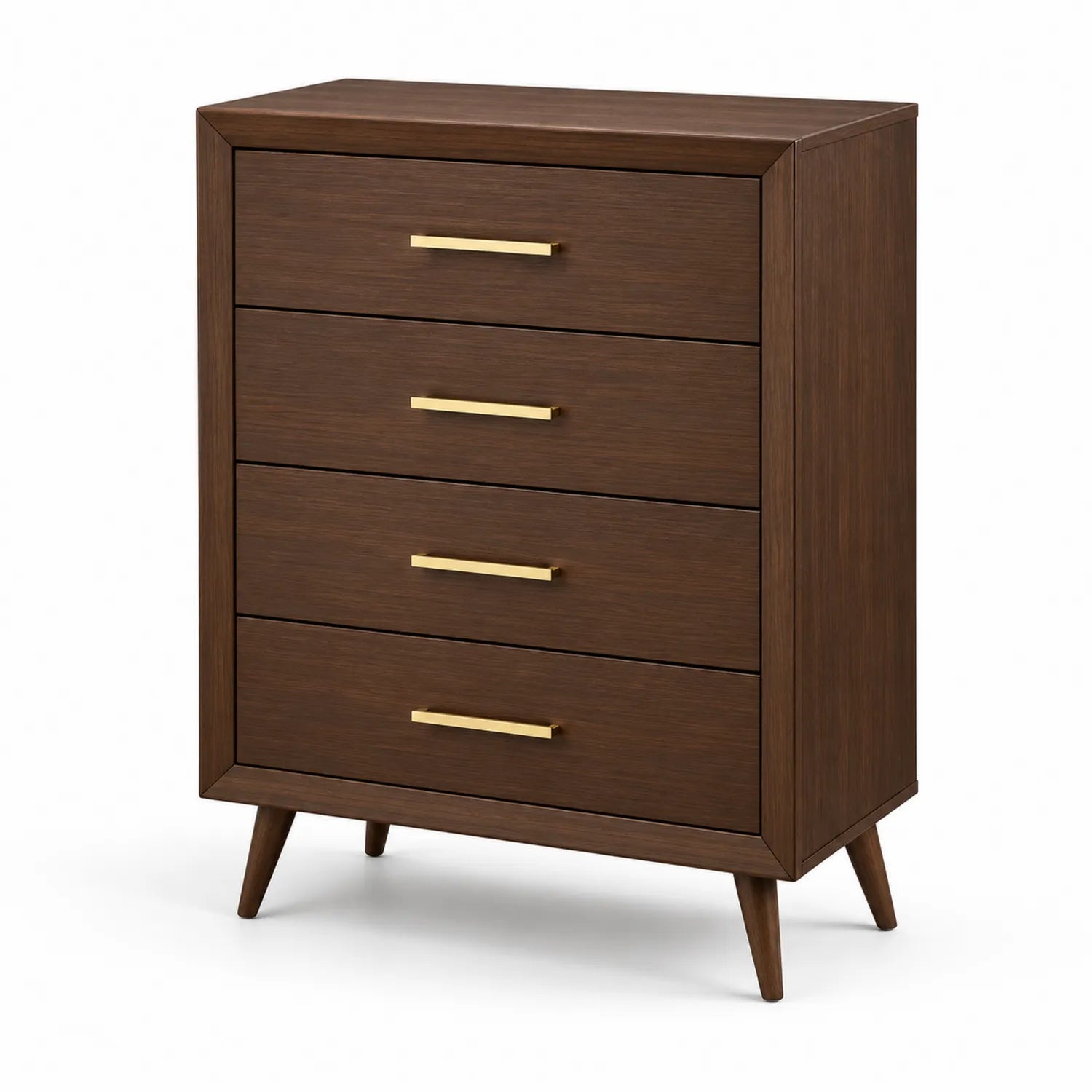 Cassettiera in legno marrone con maniglie in metallo