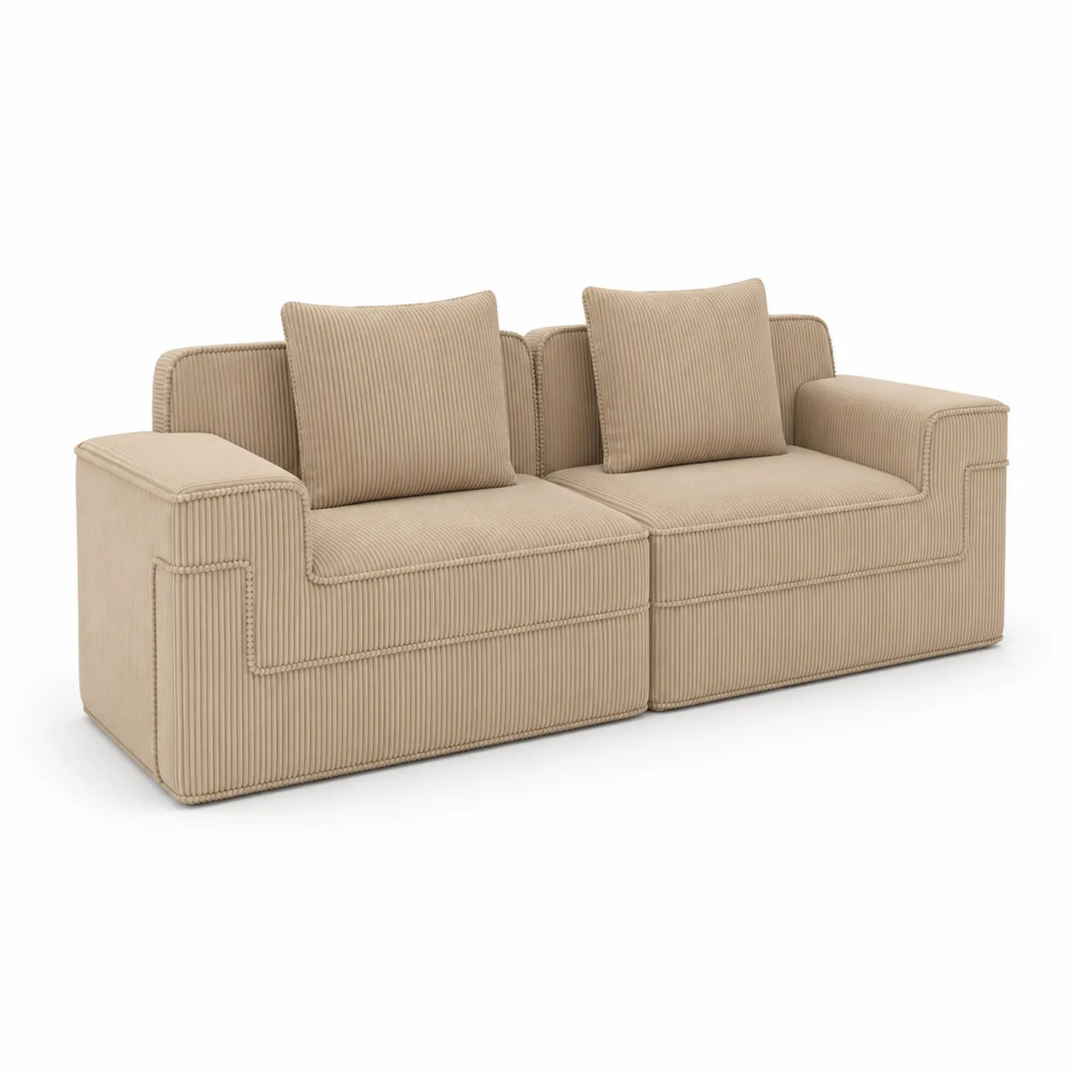 Divano Modulare 2 Posti in Tessuto a Coste Beige
