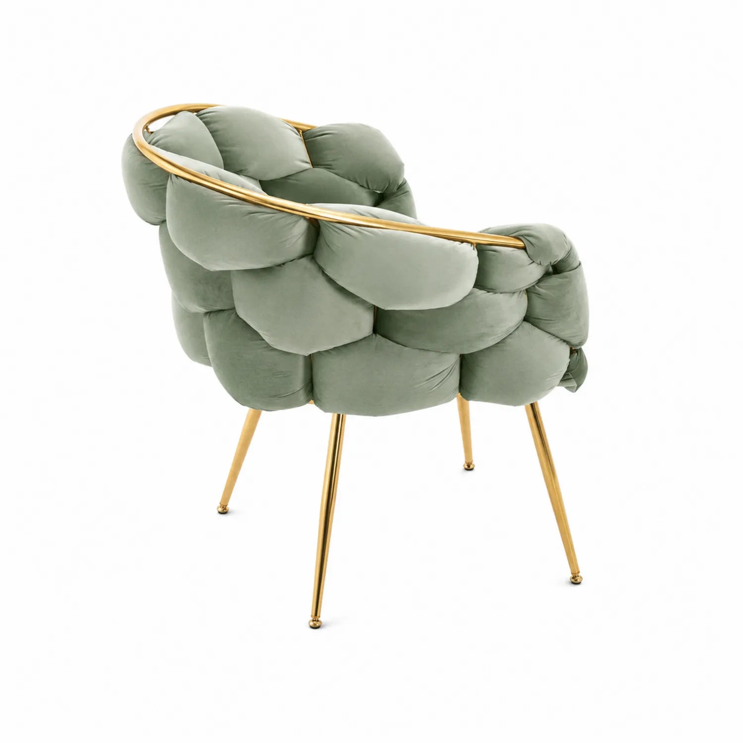 Sedia in Velluto Verde con Struttura in Metallo