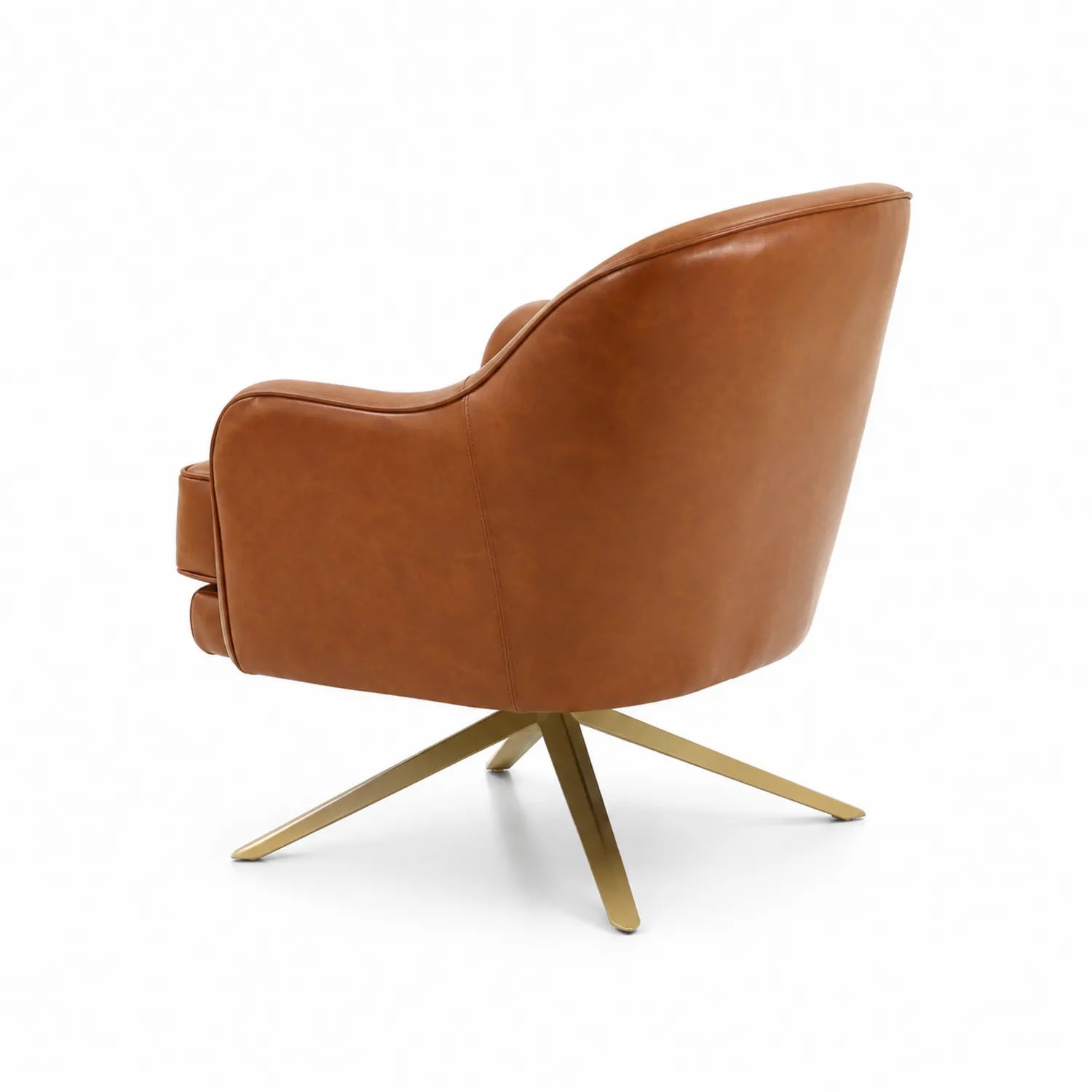 Poltrona Girevole in Pelle Sintetica Marrone Chiaro con Base in Metallo Dorato