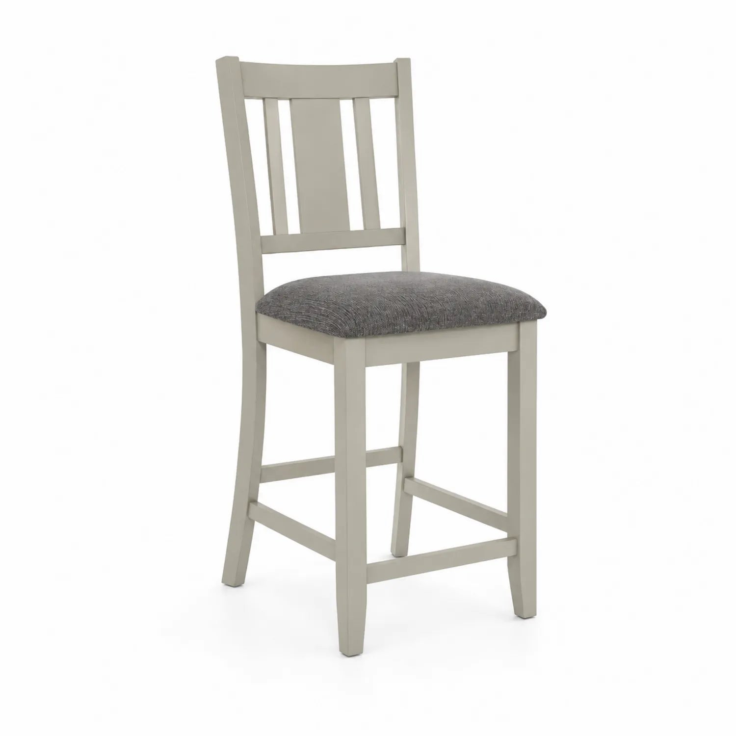 Sgabello in Legno con Seduta in Tessuto Grigio