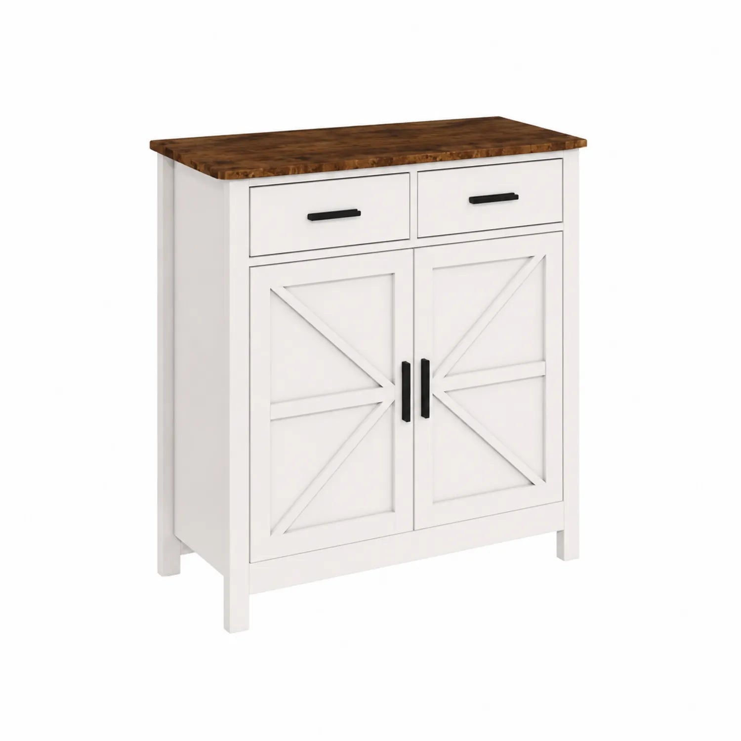 Credenza in Legno di Pino con Doppia Porta Bianco e Ripiano Naturale