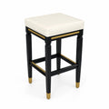 Sgabello Bar in Pelle Sintetica Bianco con Struttura in Legno e Dettagli Dorati 40x40x80 cm