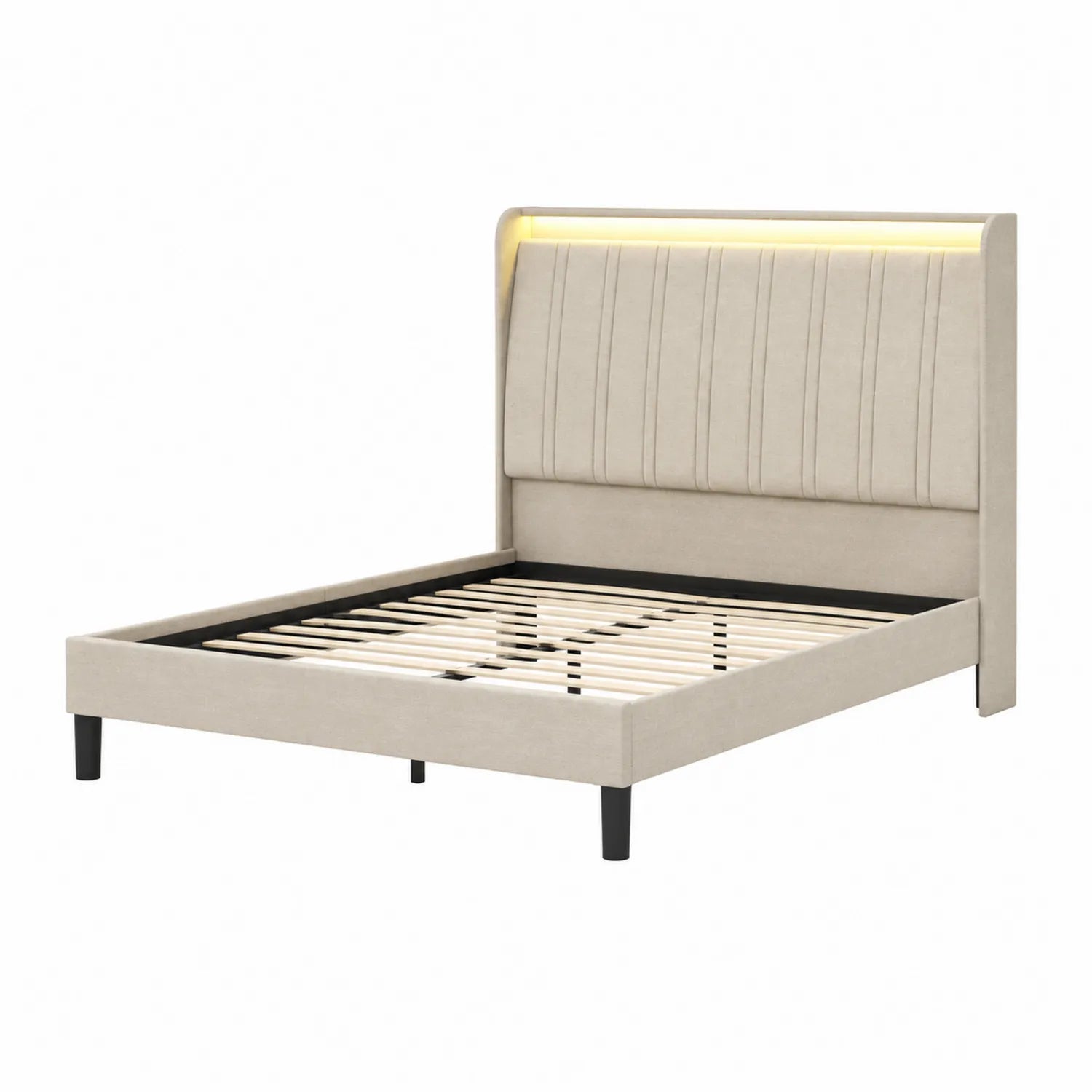 Letto matrimoniale in legno e tessuto con testiera LED 160x200 cm