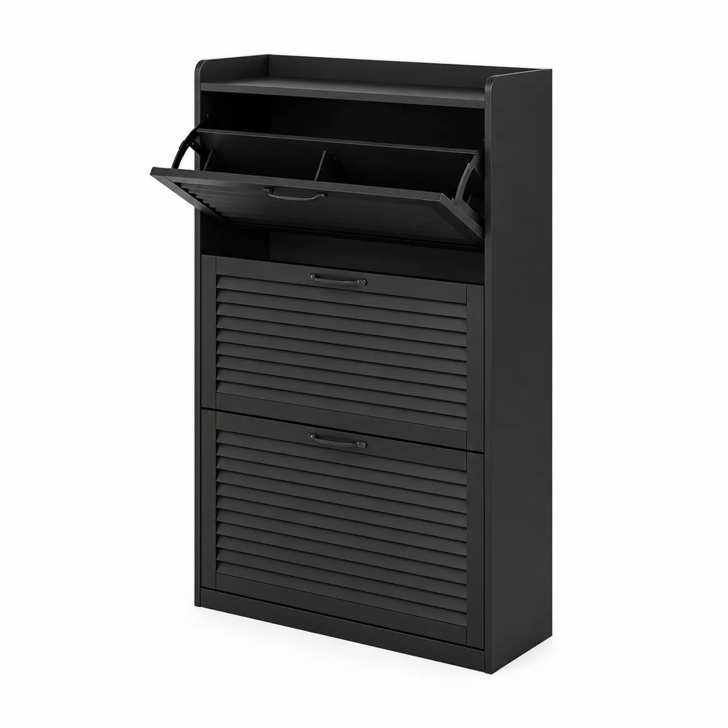 Scarpiera a 3 Ripiani in Legno Composito Nero 120x60x24 cm