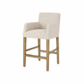 Sgabello da Bar in Tessuto Beige con Gambe in Legno