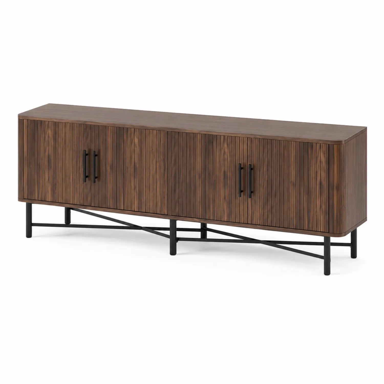 Credenza in Legno di Noce con Base in Metallo Nero