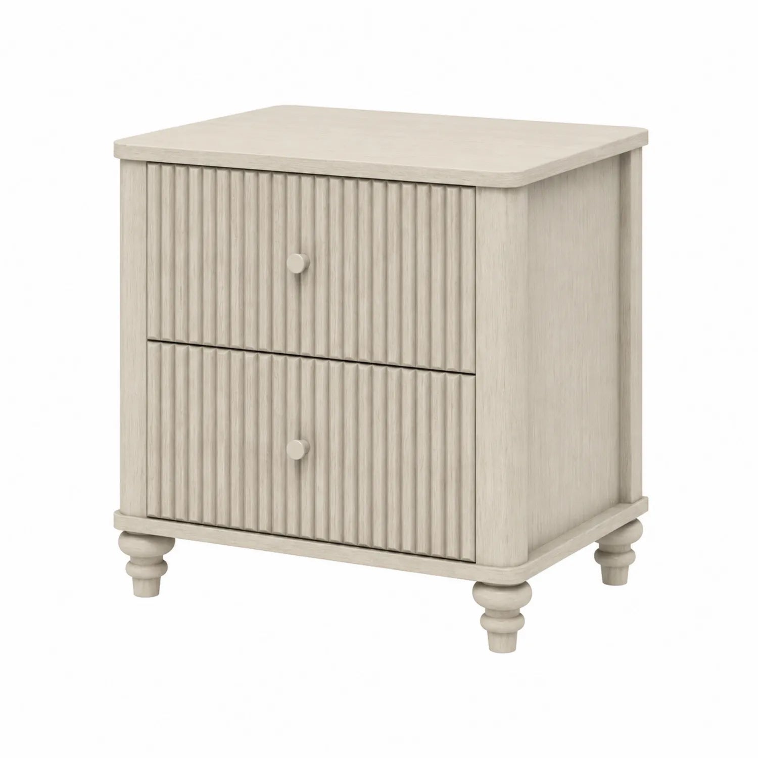 Comodino in Legno Massello con Due Cassetti Beige