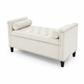 Panca imbottita in velluto beige con dettagli in metallo