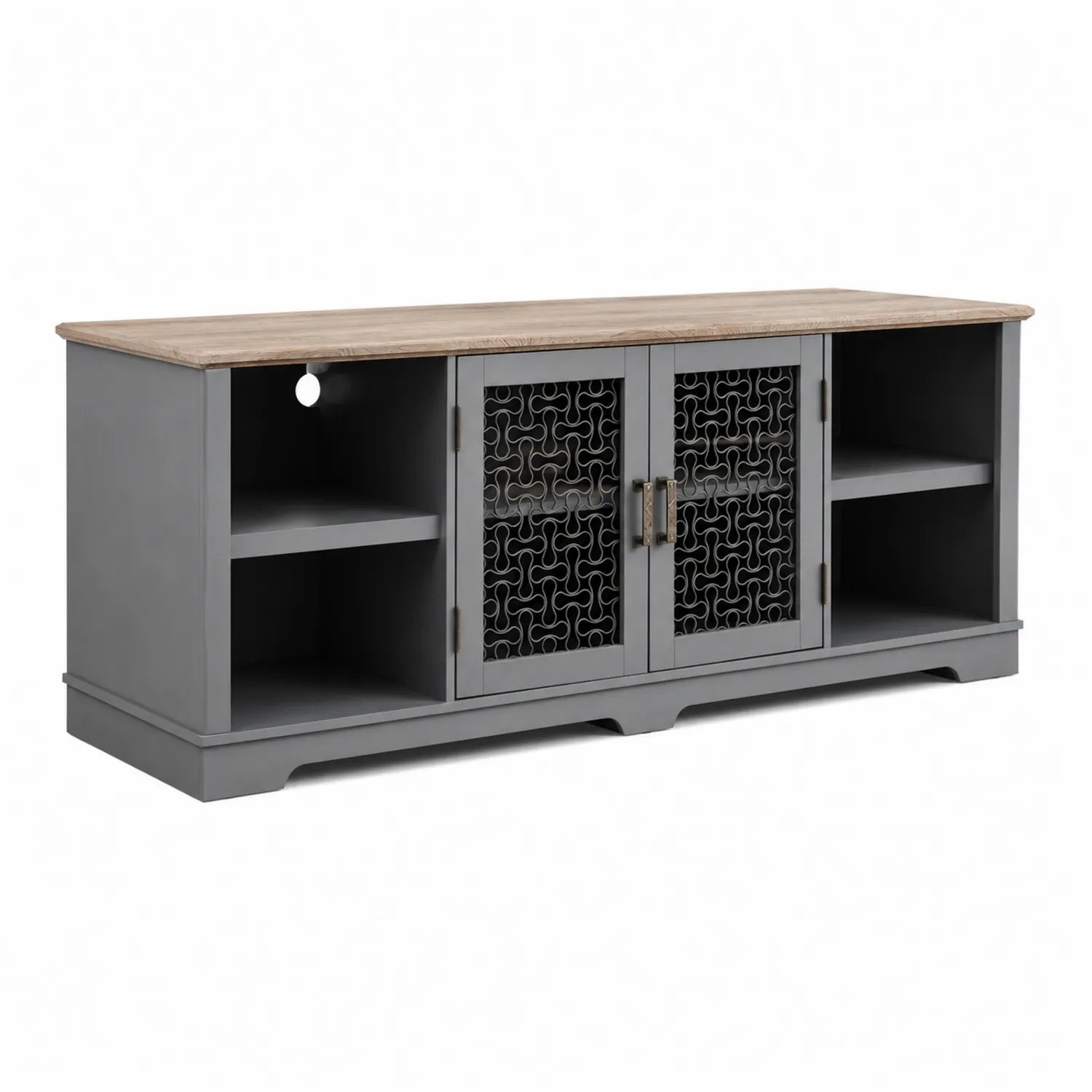 Mobile TV in Legno e Metallo con Ripiani Grigio 150x40x55 cm