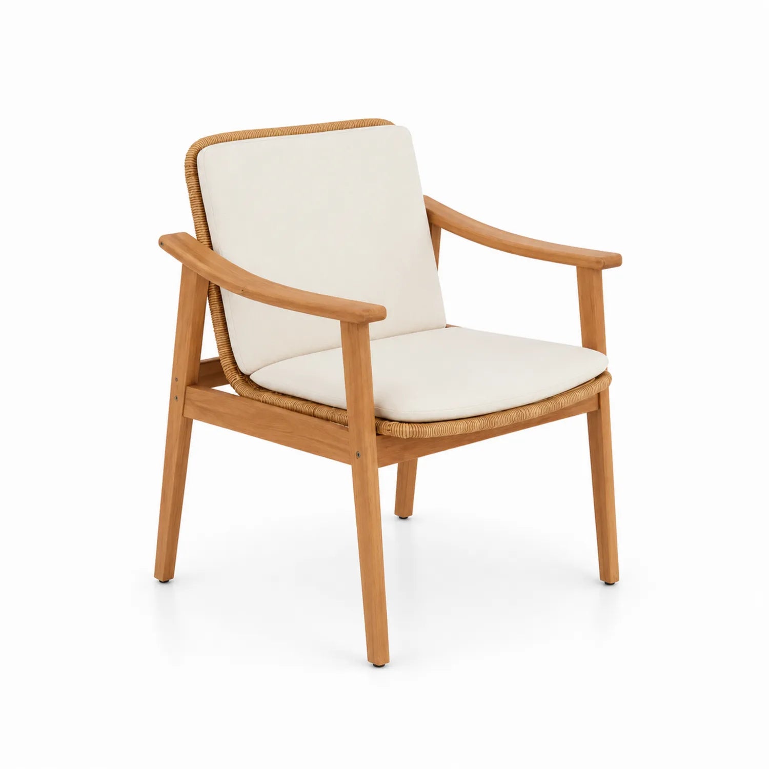 Sedia in legno di teak con cuscini in poliestere crema