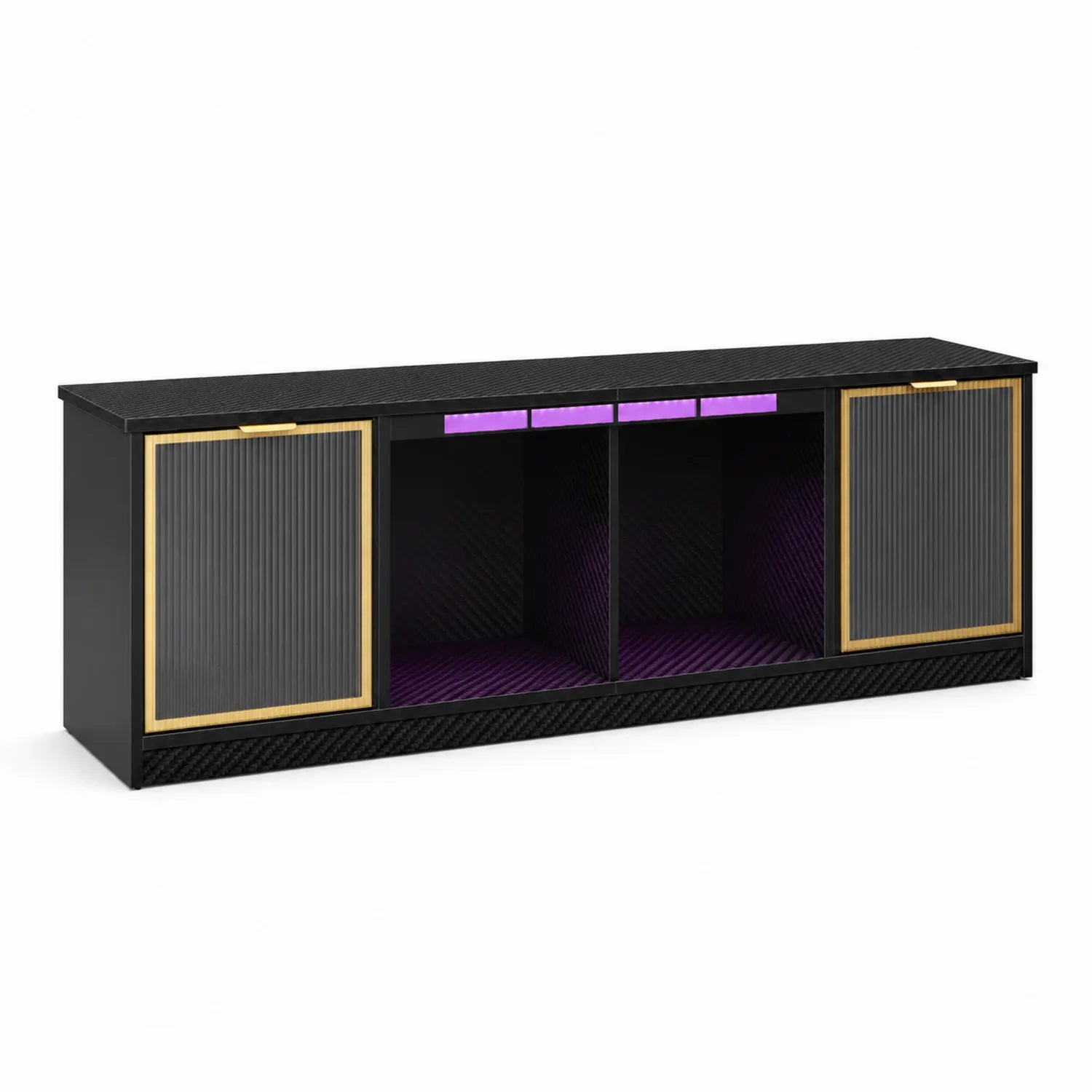 Mobile TV in MDF Nero e Oro con LED e Ante in Vetro