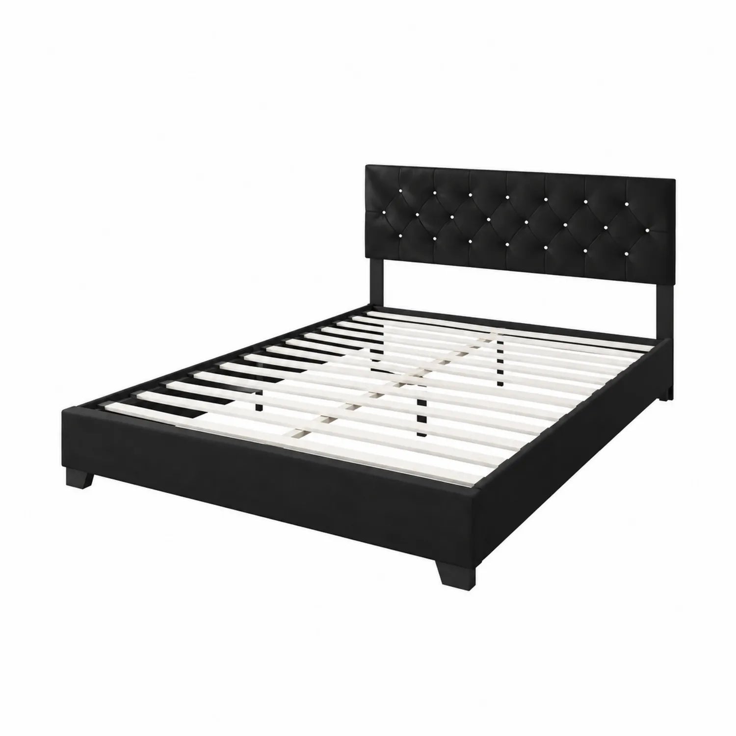 Letto matrimoniale in ecopelle nero con testiera trapuntata