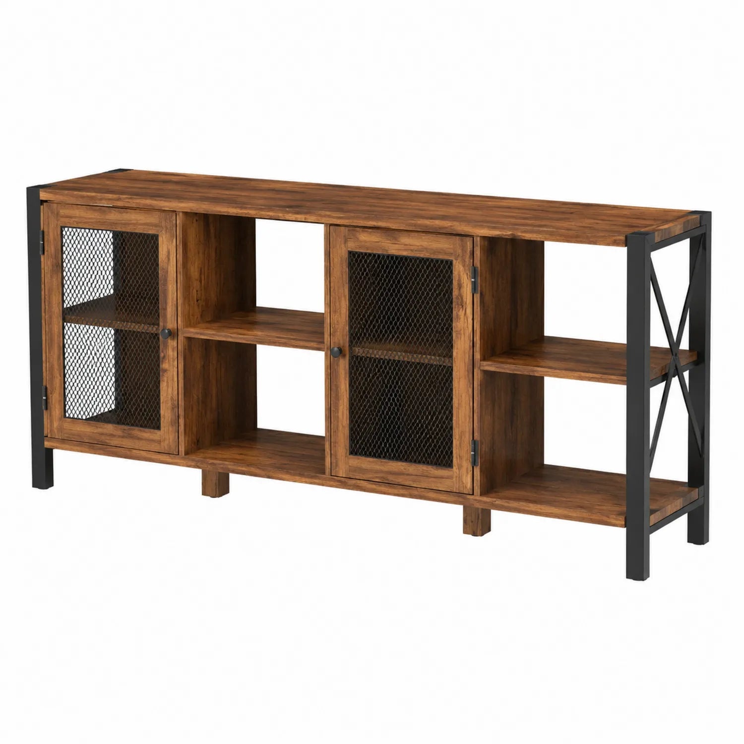Credenza in legno e acciaio nero Marrone 150 cm