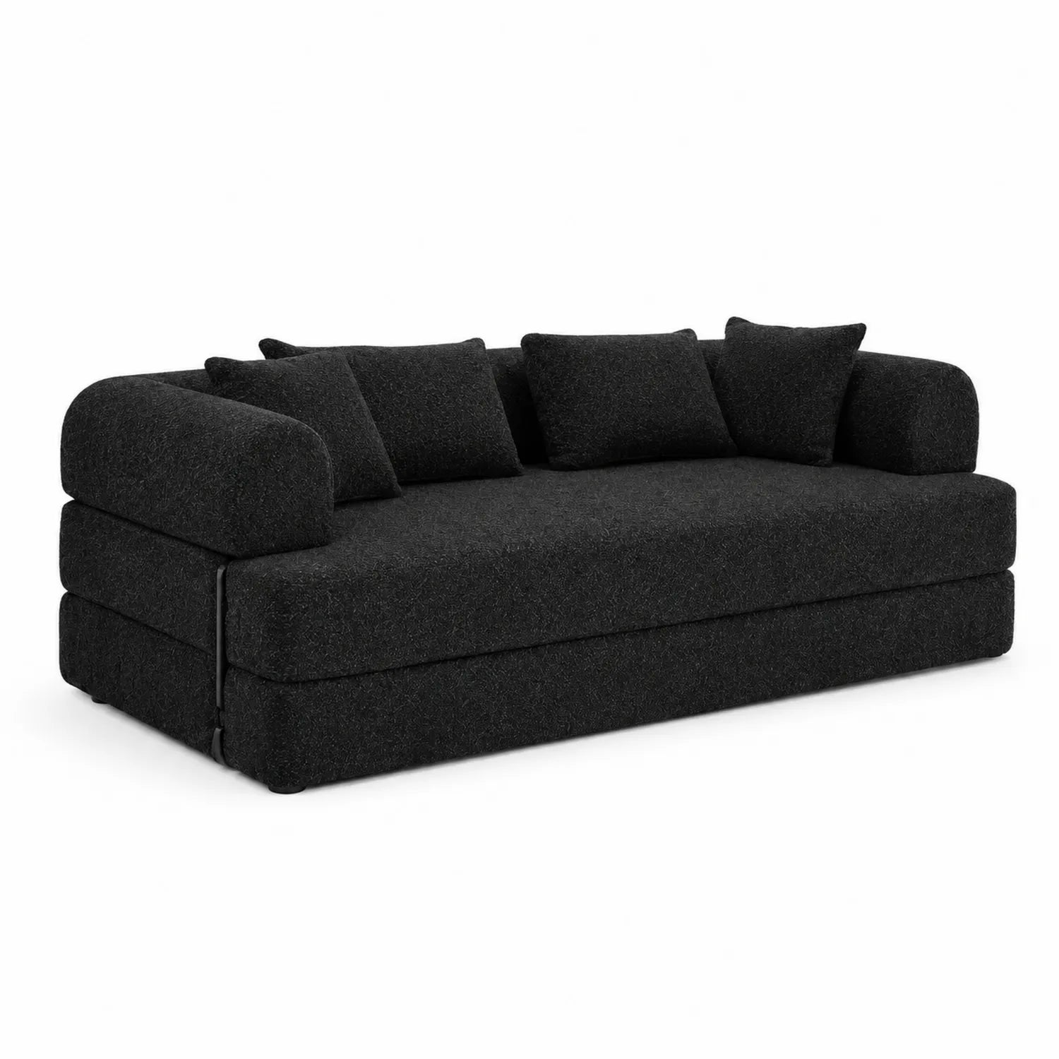 Divano Letto in Tessuto Nero con Cuscini