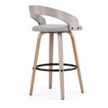 Sgabello da Bar in Tessuto Grigio con Legno Curvato e Metallo