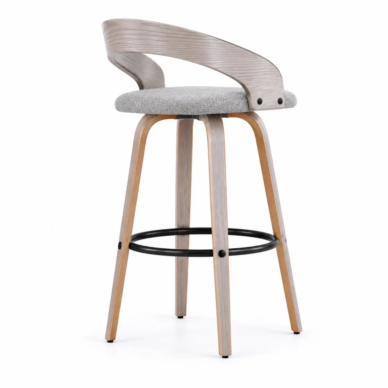 Sgabello da Bar in Tessuto Grigio con Legno Curvato e Metallo