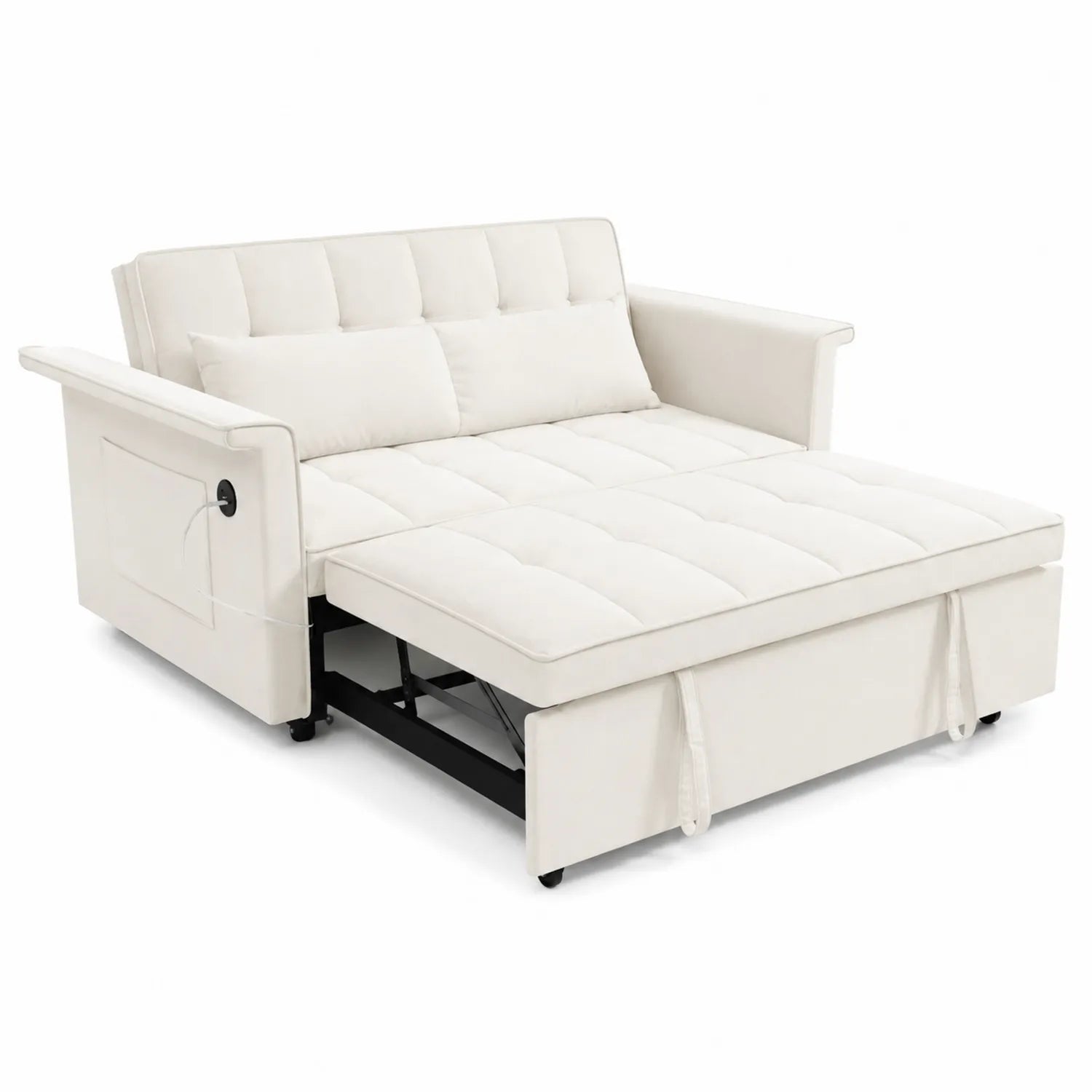 Divano Letto in Tessuto Bianco con Struttura in Metallo