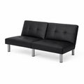 Divano Letto in Similpelle Nero con Gambe in Metallo
