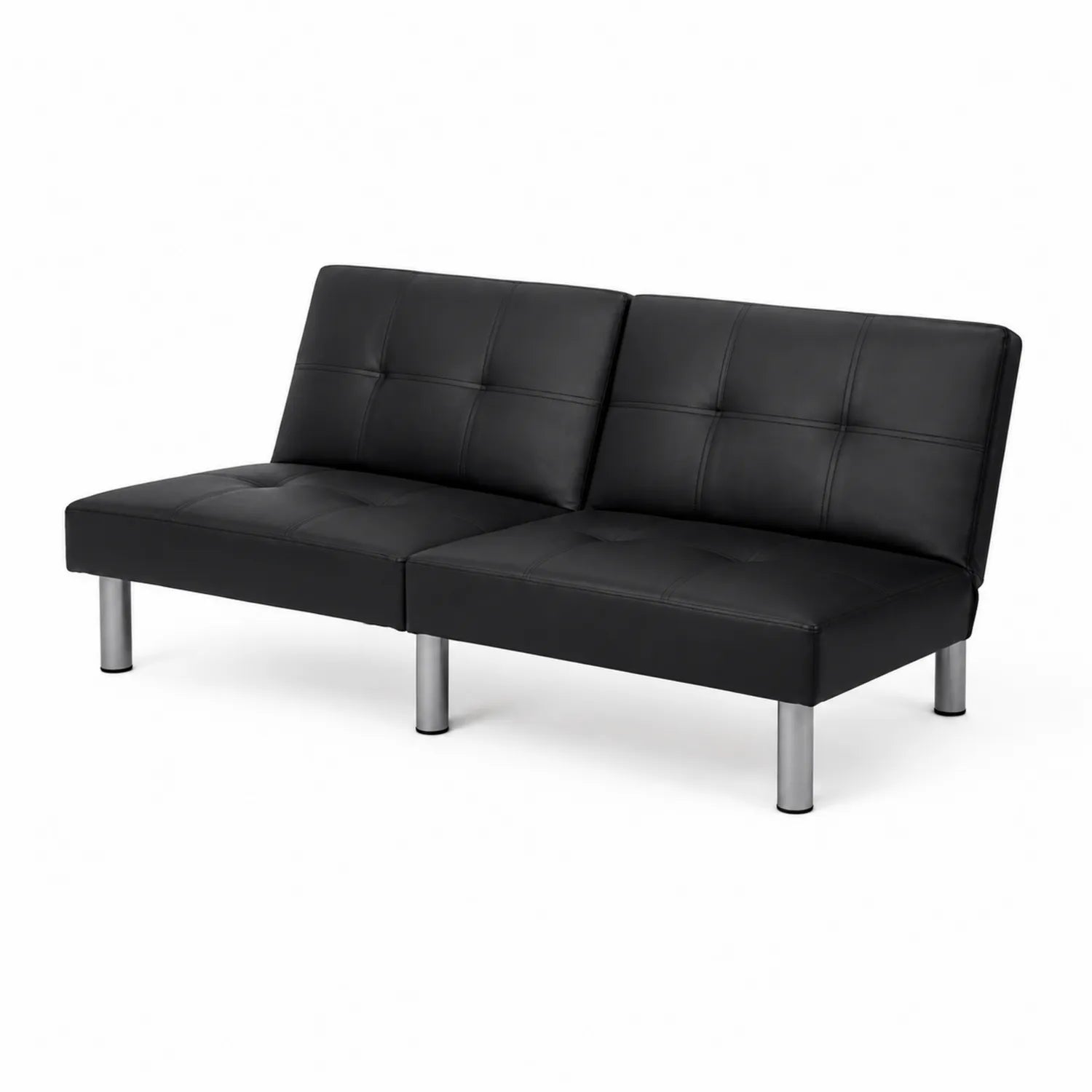 Divano Letto in Similpelle Nero con Gambe in Metallo