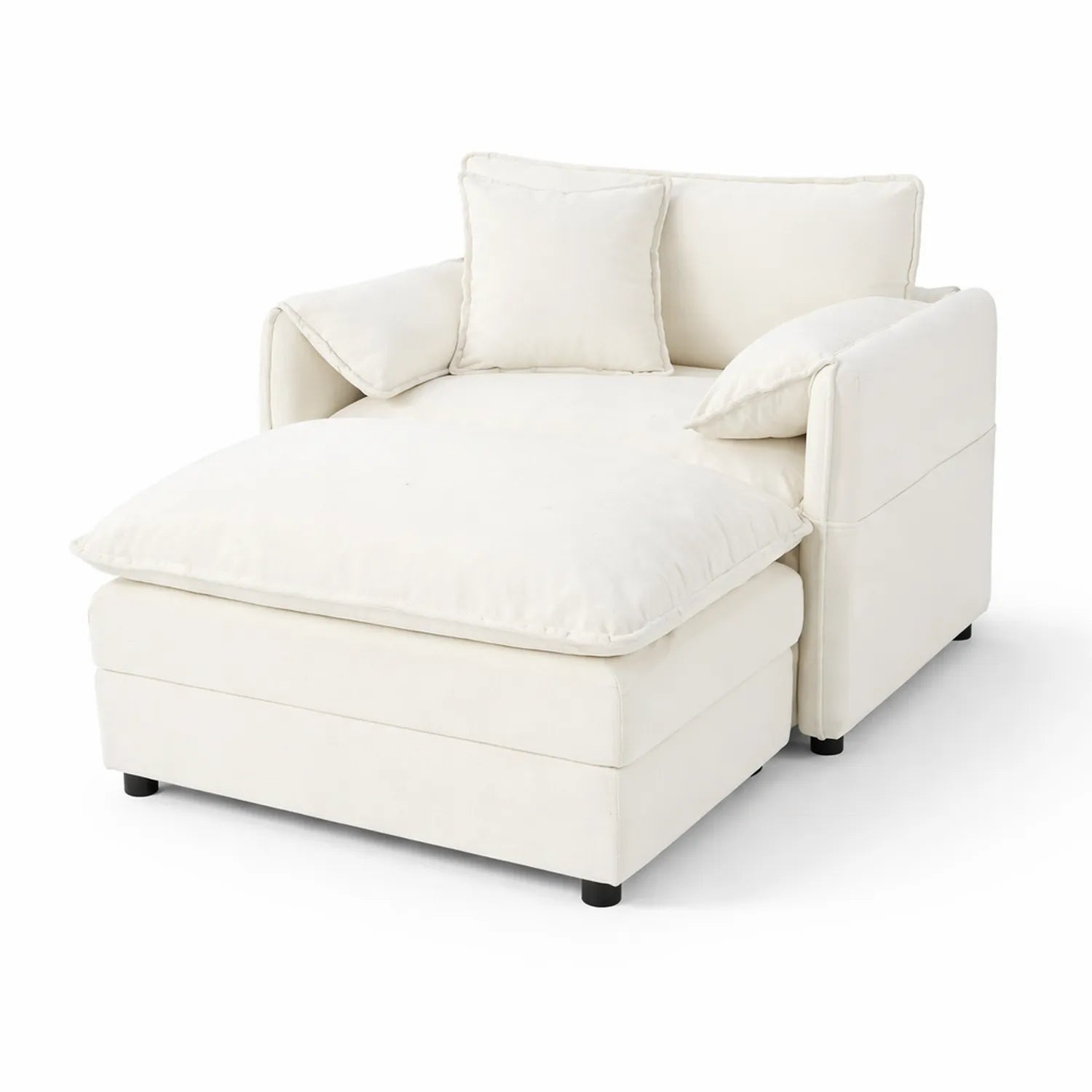 Divano componibile in tessuto bianco con chaise longue e cuscini