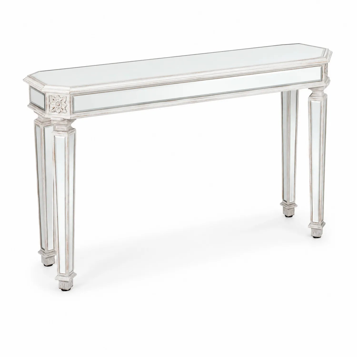 Consolle Rettangolare in Legno e Vetro Specchiato Bianco