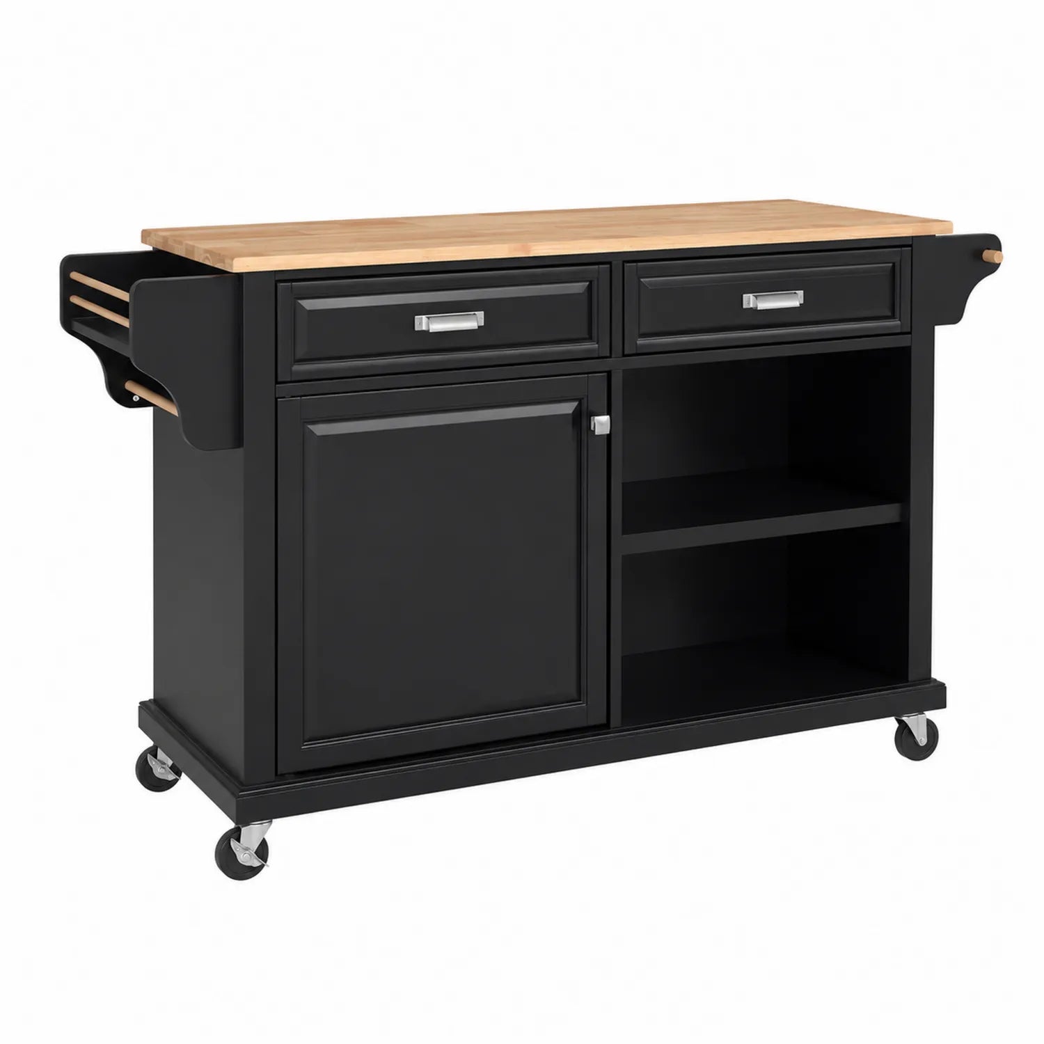 Carrello Cucina Nero con Ripiano in Legno e Struttura Verniciata