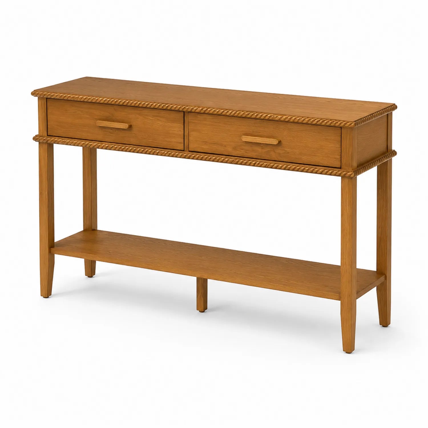 Consolle in legno massello di quercia chiaro con cassetti